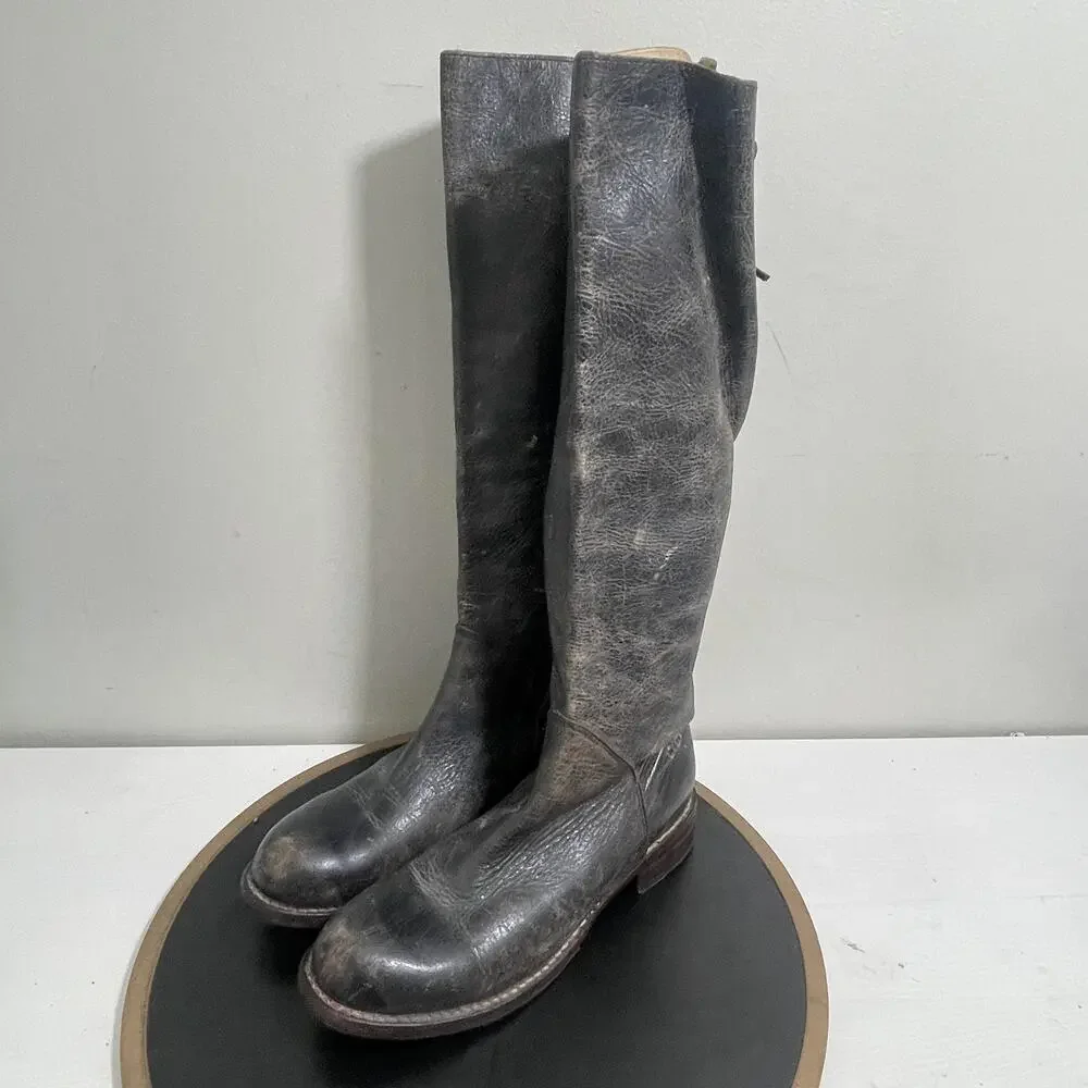 Bed Stu‎ Boots Manchester Riding Boots Women SZ 8 Hand Wash Leather Tall Gray